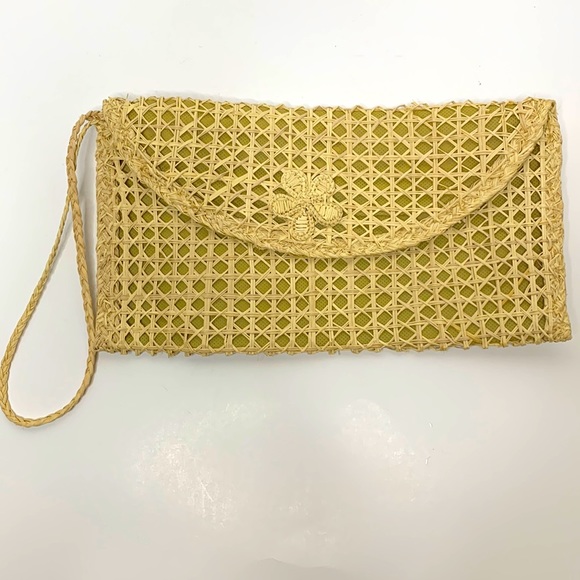 Straw Intertwined Cream & Tan Vintage Wristlet | Eco-Friendly Vegan Wallet Bag - Picture 7 of 7